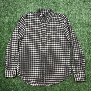 Lucky Brand Button Up Shirt Men's Size L Black Long Sleeve Plaid Flannel Slim